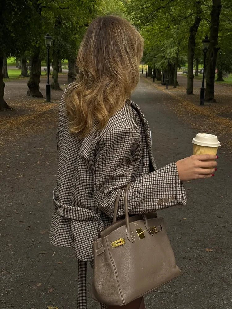 SOERA Lucy Houndstooth Belted Shorts Suit - Matching Sets - 1005010106269418-;UW1770303445138348552 Blazer L