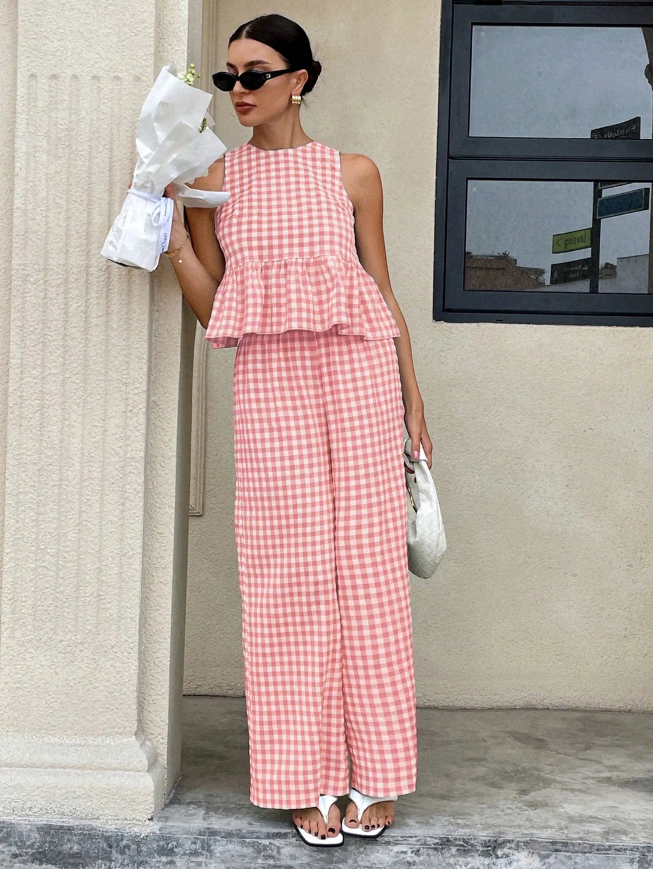 SOERA Mei Lattice Ruffled Two - Piece Set - Matching Sets - Pink M