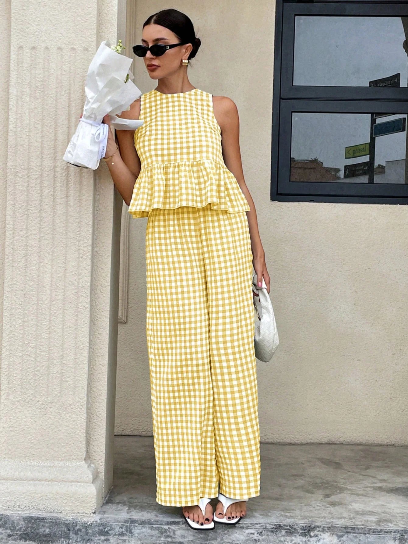 SOERA Mei Lattice Ruffled Two - Piece Set - Matching Sets - Yellow M