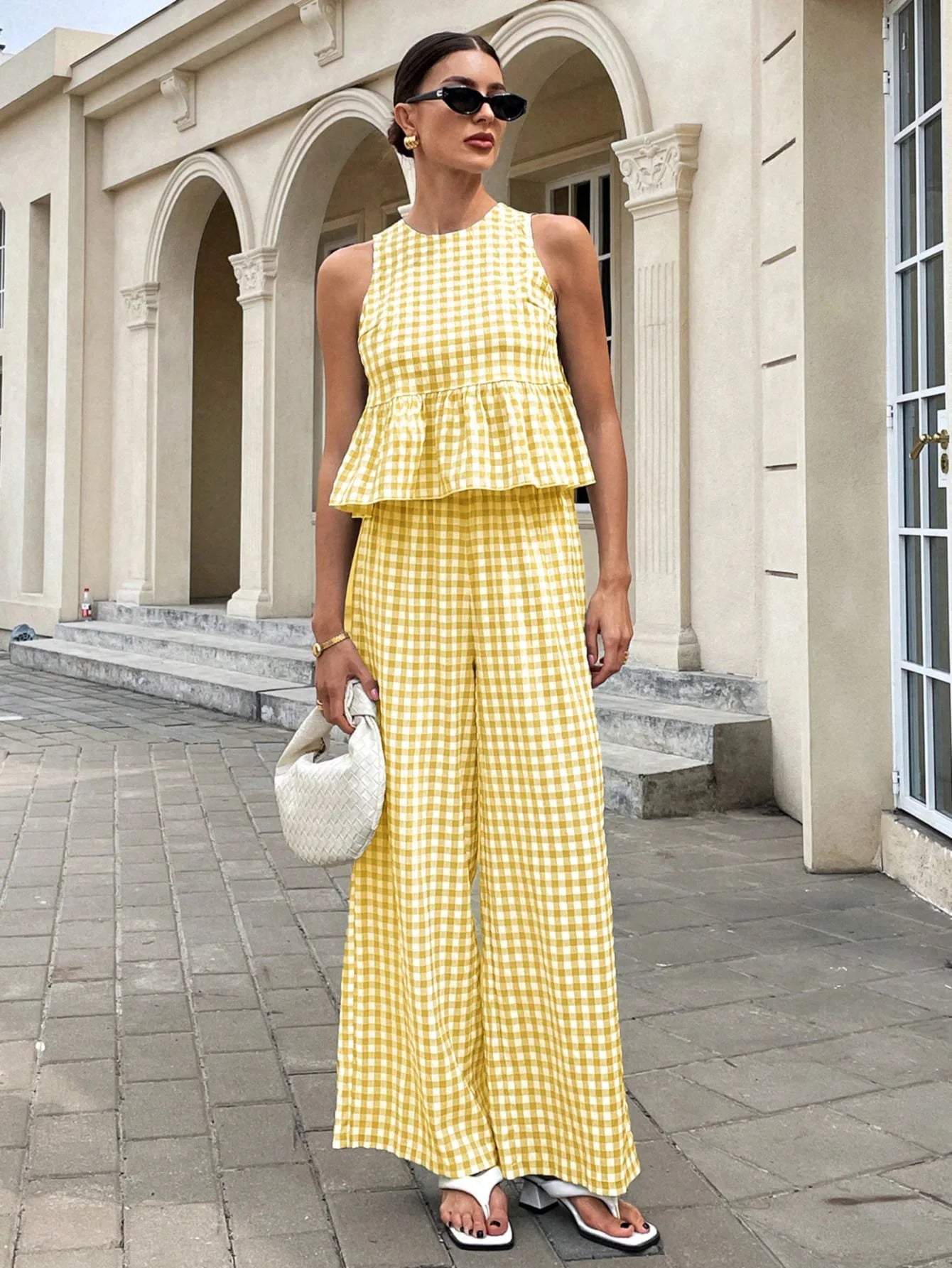 SOERA Mei Lattice Ruffled Two - Piece Set - Matching Sets - Yellow S