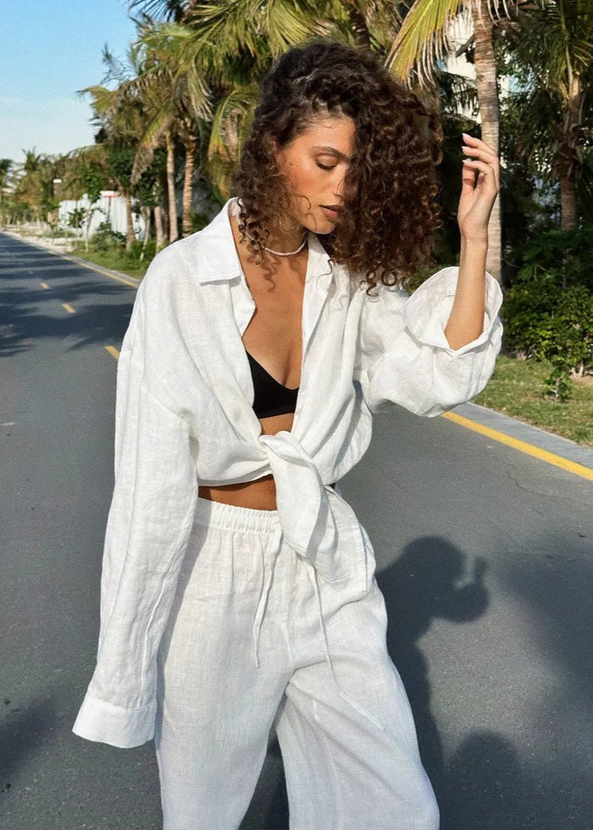 SOERA Sophia Cotton Shirt & Lounge Pants Set - Matching Sets - White S