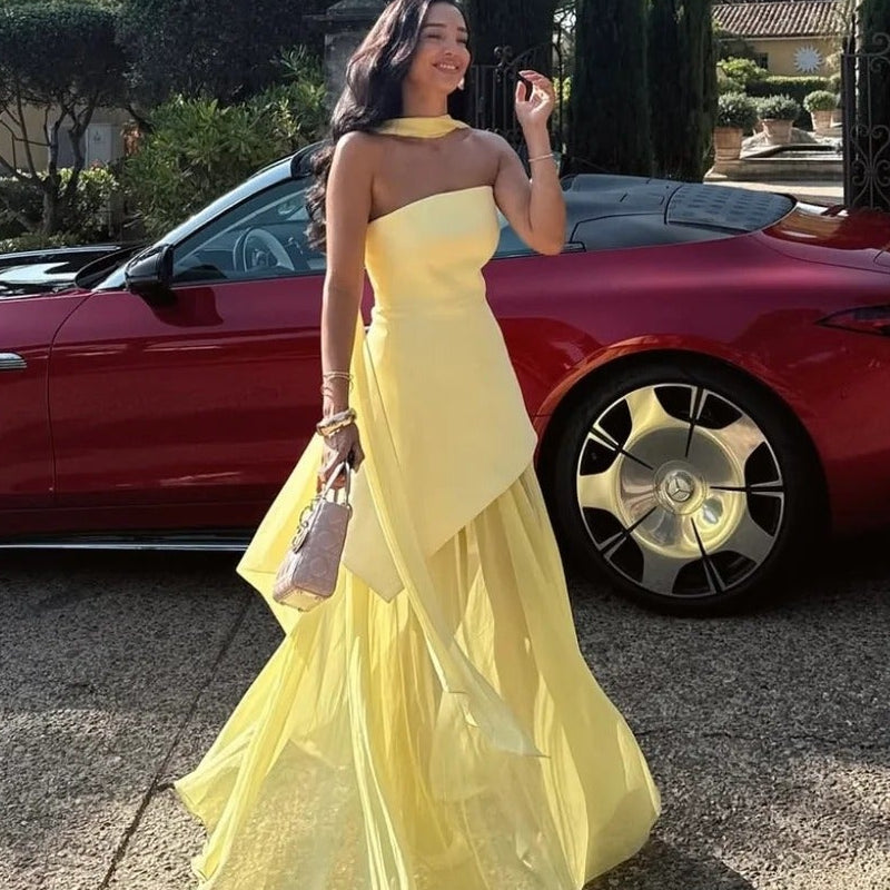 Ophelia Asymmetric Sheer Maxi Dress