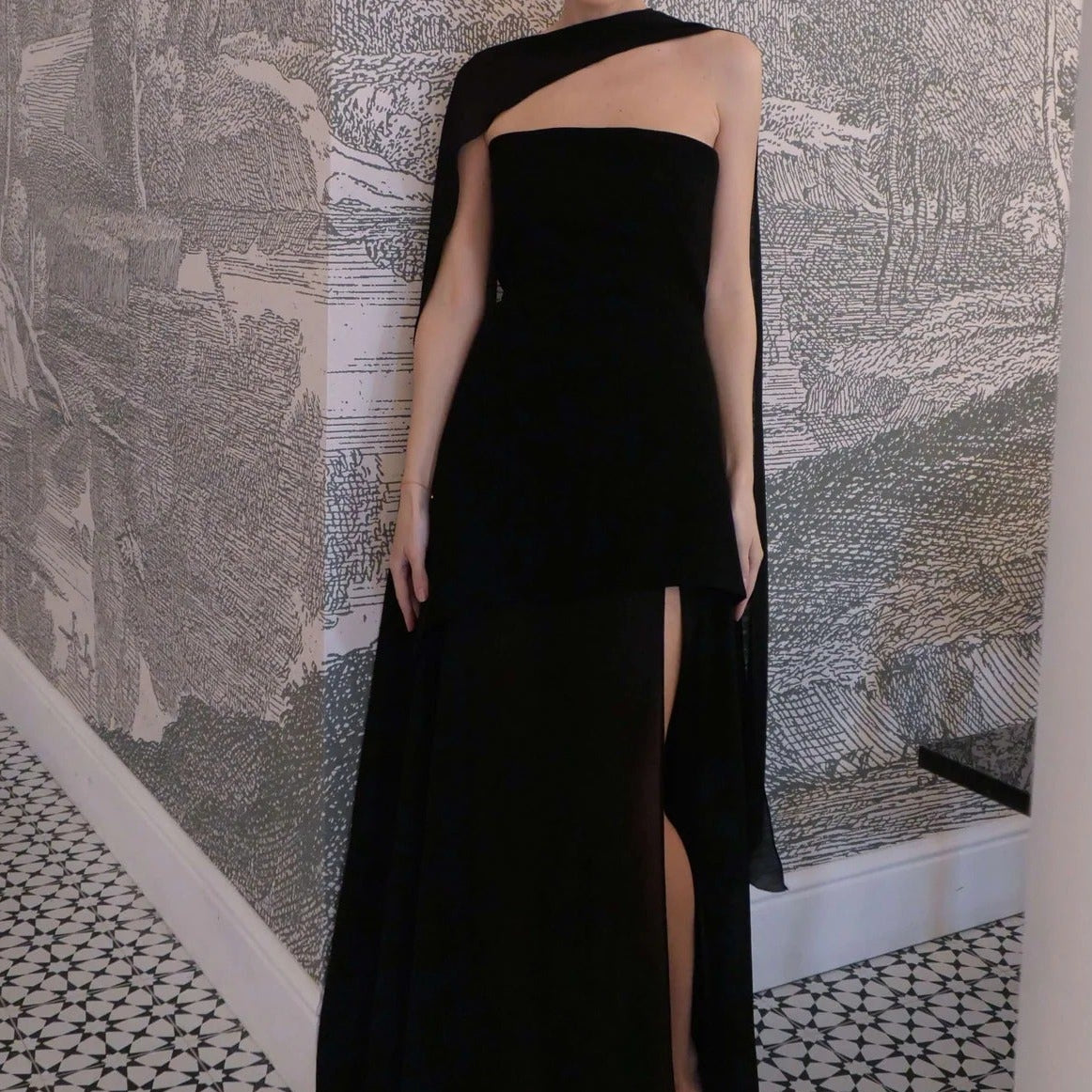Ophelia Asymmetric Sheer Maxi Dress