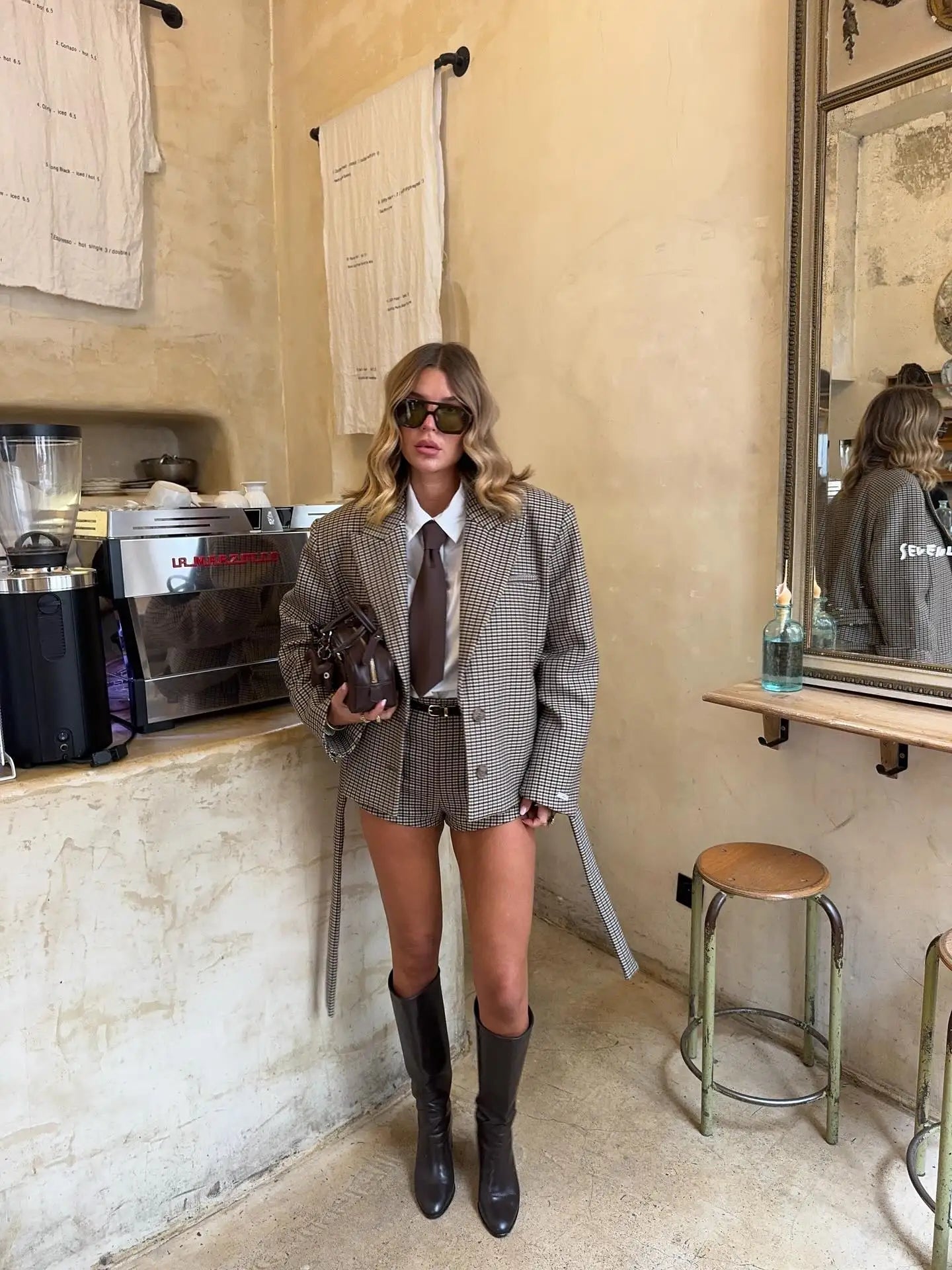 SOERA Elena Plaid Blazer Shorts Set - Set - Plaid M