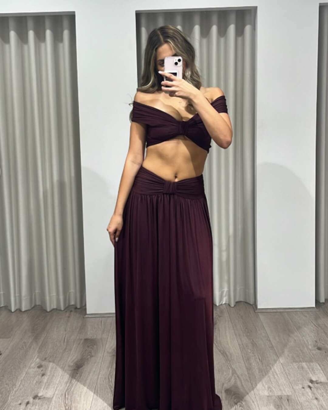 SOERA Mira Knotted Off-the-Shoulder Top Set - Set - SOERA-274755-L-OS-92899 Plum L