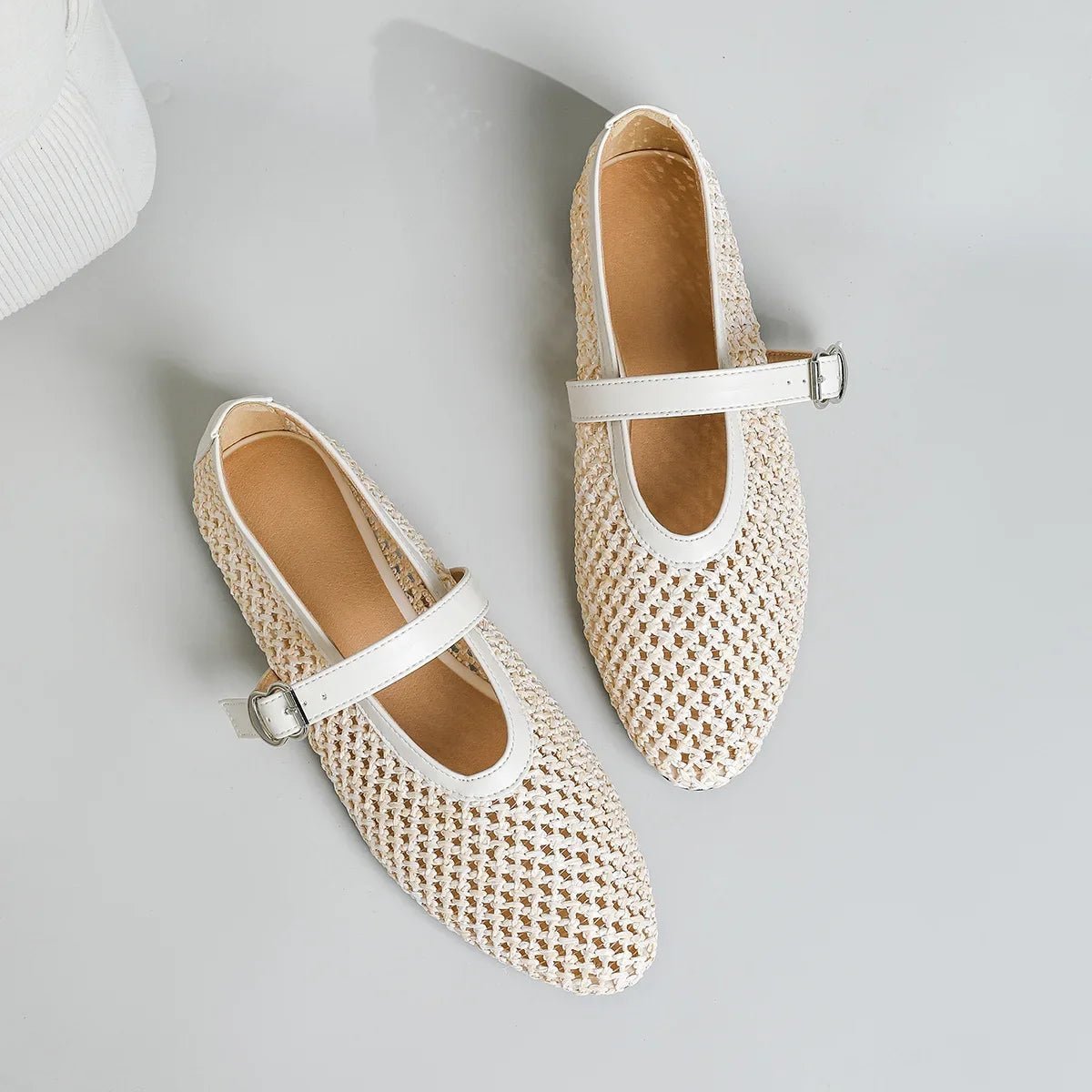 SOERA Beatrice Hollow Weave Mary Jane Flats - Shoes - Beige 35