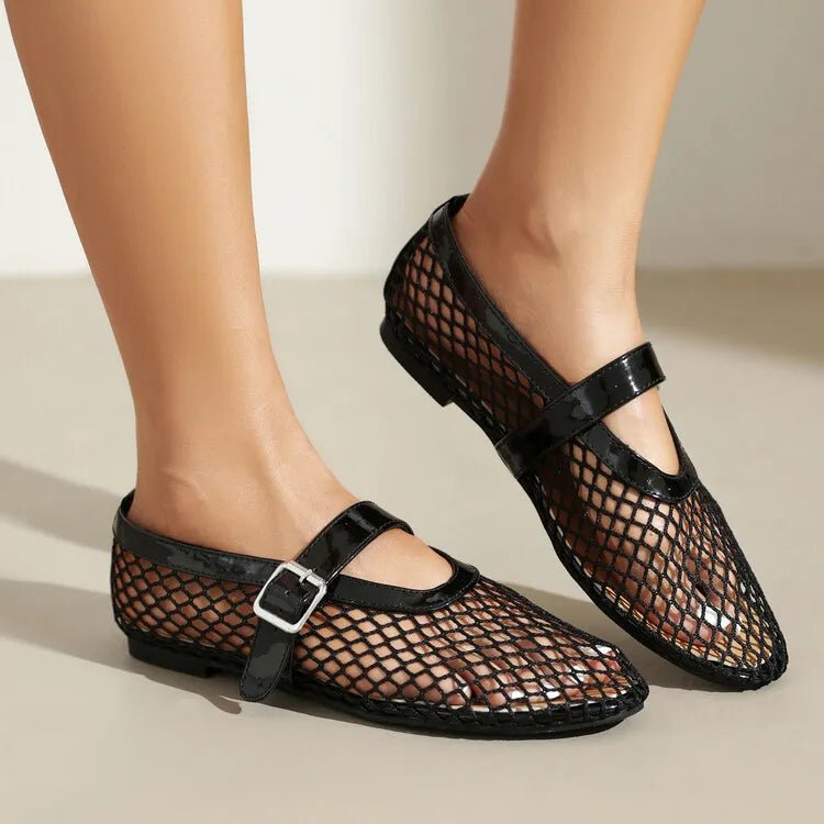 SOERA Bianca Buckled Mesh Ballet Flats - Shoes - Black 35