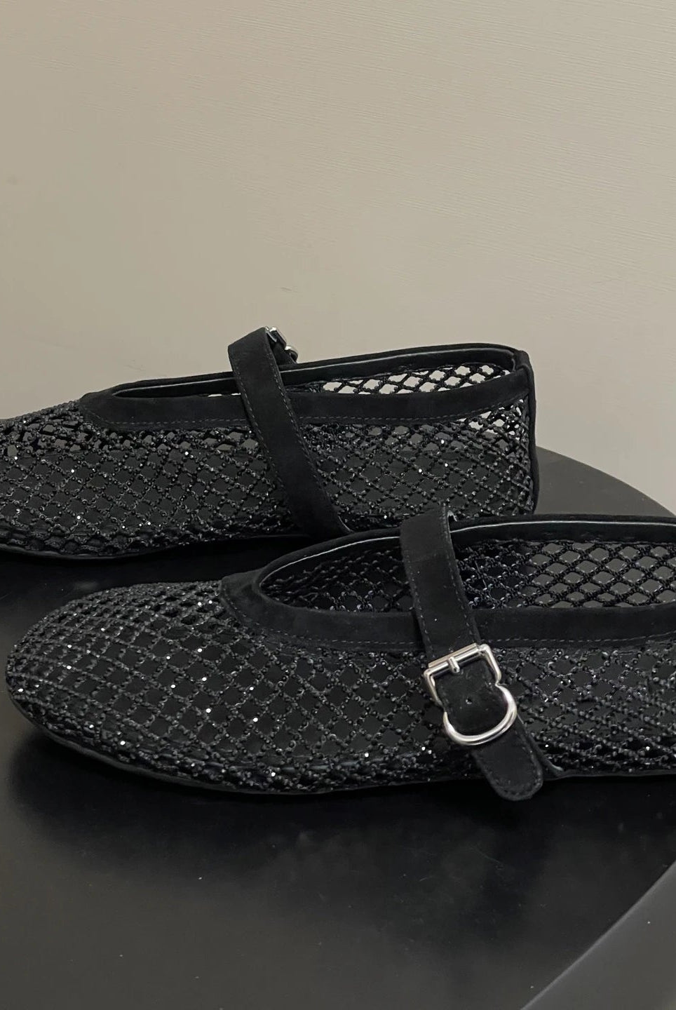 SOERA Jessica Rhinestone Mesh Ballet Flats - Shoes - Black 34