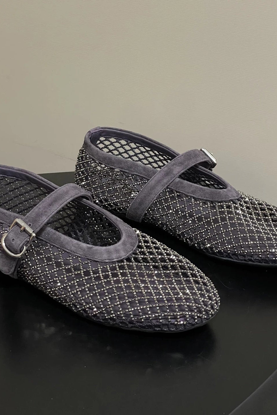 SOERA Jessica Rhinestone Mesh Ballet Flats - Shoes - Gray 34