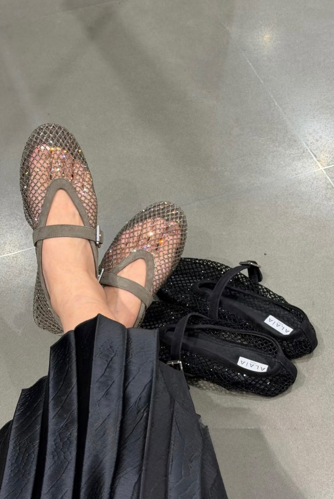 SOERA Jessica Rhinestone Mesh Ballet Flats - Shoes - Gray 37