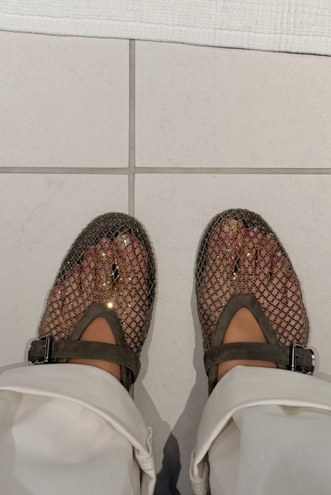 SOERA Jessica Rhinestone Mesh Ballet Flats - Shoes - Gray 38