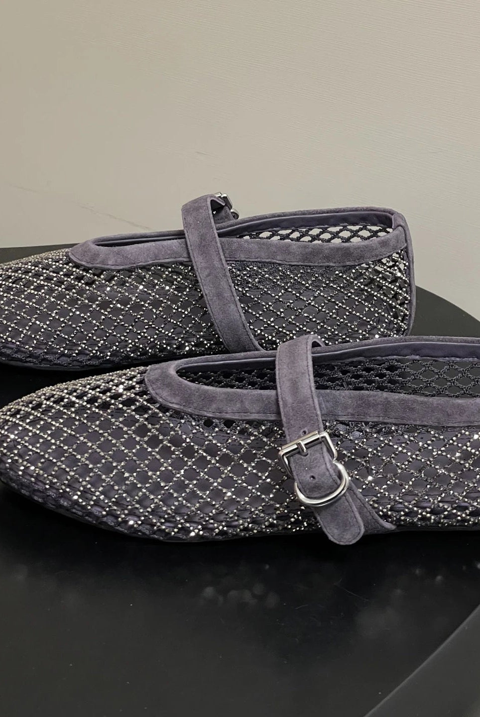 SOERA Jessica Rhinestone Mesh Ballet Flats - Shoes - Gray 39