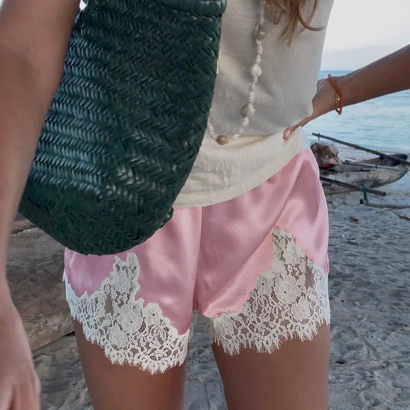 SOERA Janice Satin Lace Shorts - Shorts - 1005009762150579-;YZ1769414233151280923 Blue S