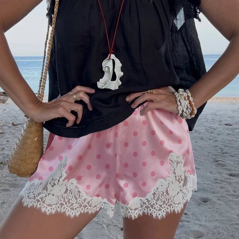 SOERA Margot Lace Polka Dot Satin Shorts - Shorts - 1005010043707999-;jA1773374042540099368 White Black S