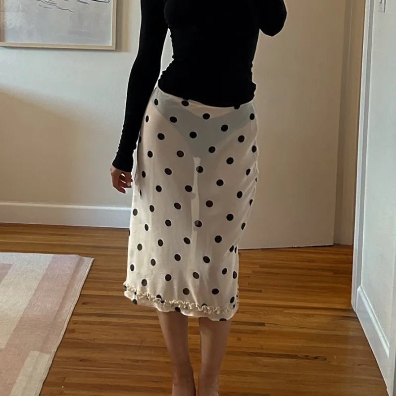 SOERA Bianca Mesh Dot Midi Skirt - Skirt - White S