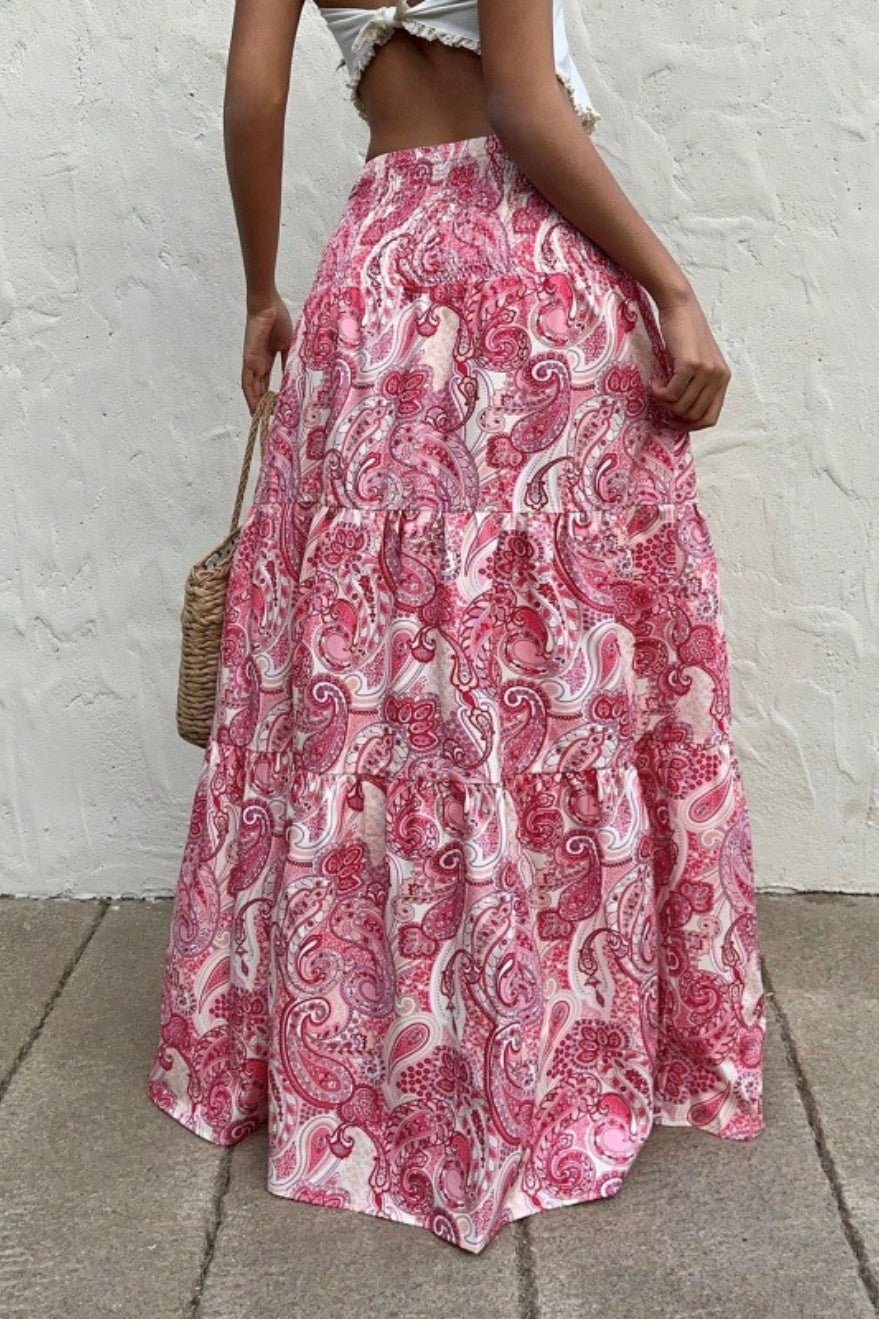 SOERA Brynn Elastic Waist Paisley Maxi Skirt - Skirt - Pink S