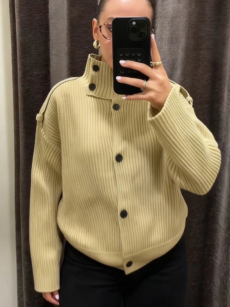 SOERA Sandra Stand Collar Knitted Cardigan - Sweaters & Cardigans - GV1764875723418922223 Beige XS