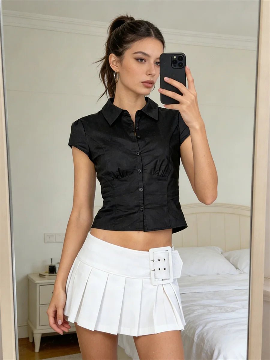 SOERA Ariana Cropped Button - Down Blouse - Tops - Black M