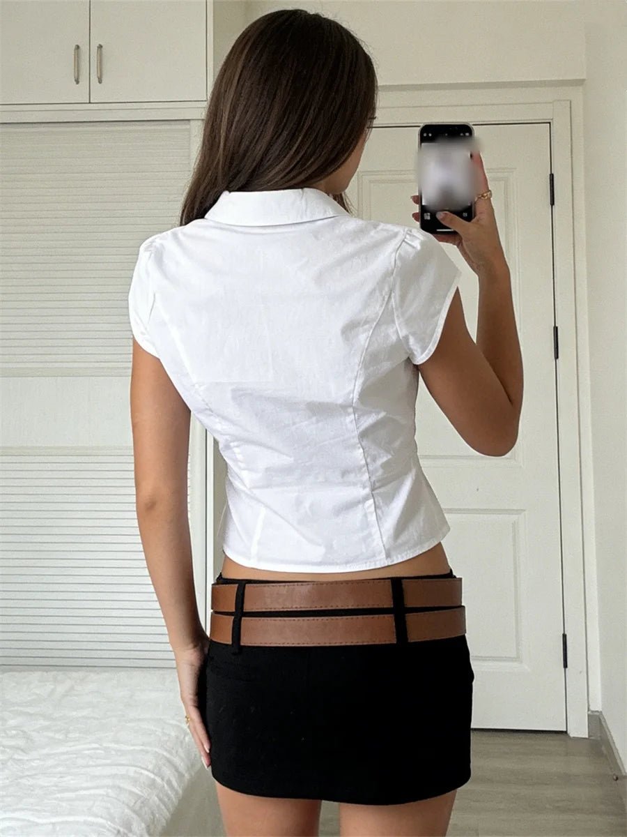 SOERA Ariana Cropped Button - Down Blouse - Tops - White L