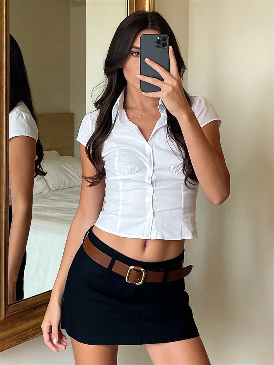 SOERA Ariana Cropped Button - Down Blouse - Tops - White M