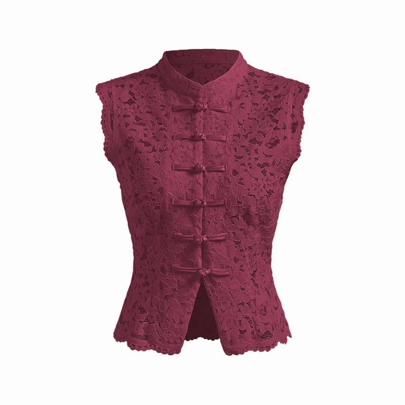 SOERA Beatrix Sheer Lace Mandarin Collar Blouse - Tops - White S