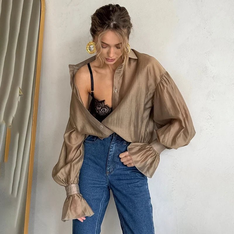 SOERA Patricia Long Sleeve Sheer Blouse - Tops - 1005008870305553-;Iy1772045931452999513 Brown L