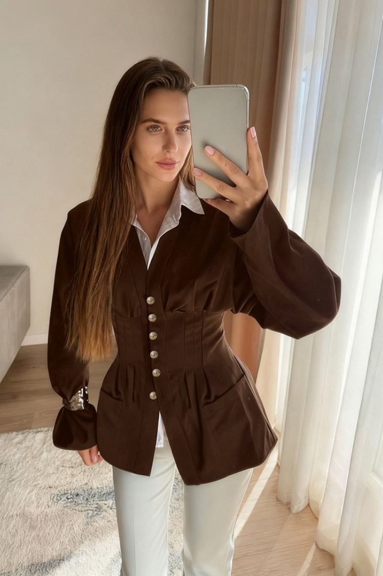 Beatrice Pleated Slim Vintage Waist Blazer