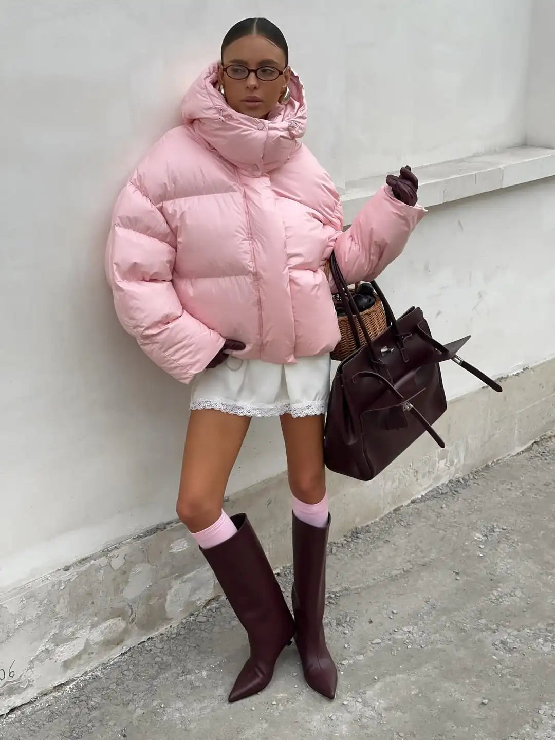 Casual Pink Hooded Cotton Women's Jacket - Stylish Zip-Up Winter Coat 4