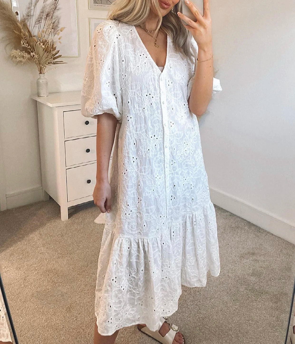 Beatrice V-Neck Embroidered Maxi Dress