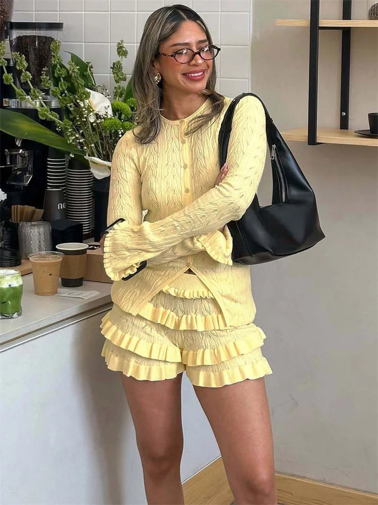 Iris Ruffled Knit Shorts Set