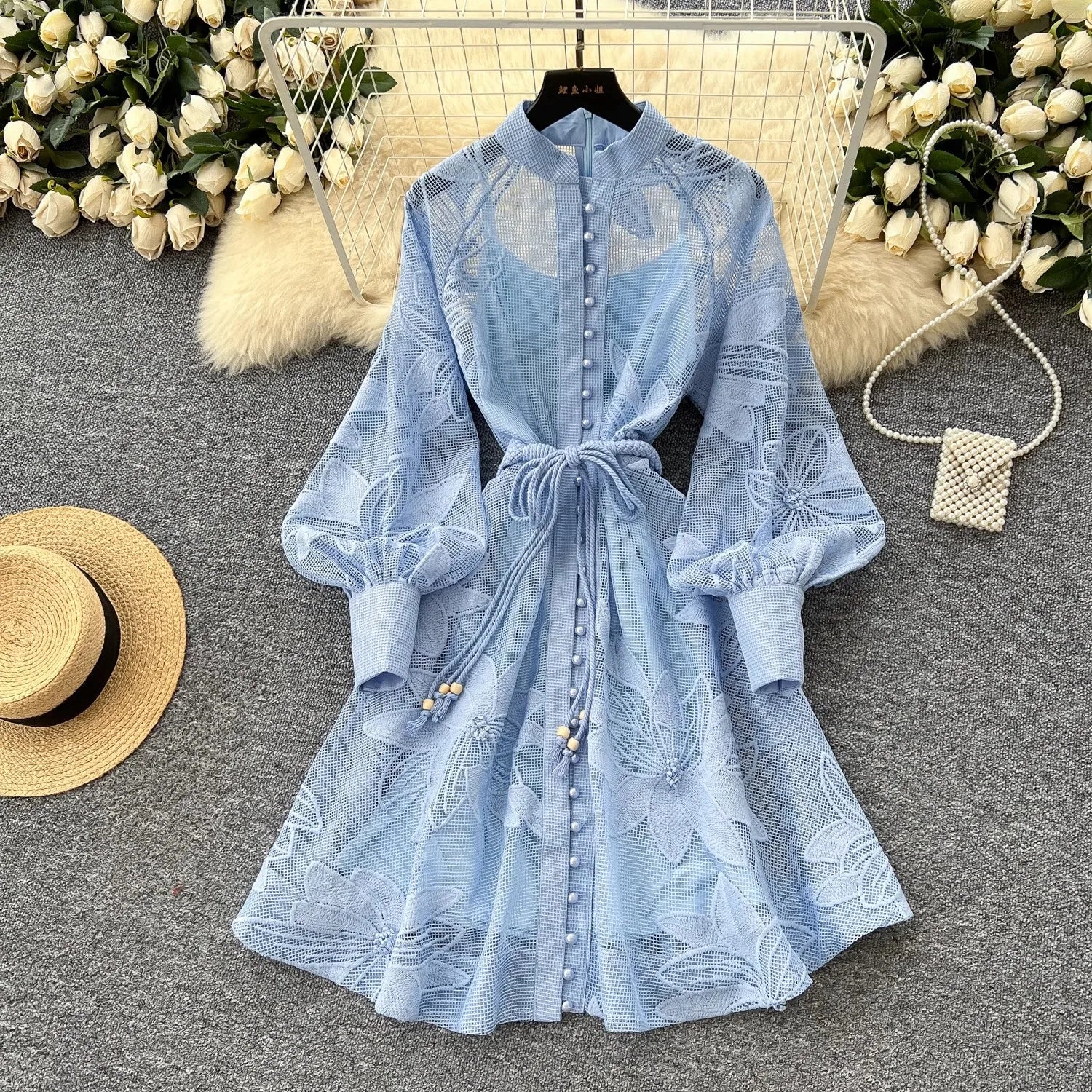 Hedy Embroidered Lace Belted Dress