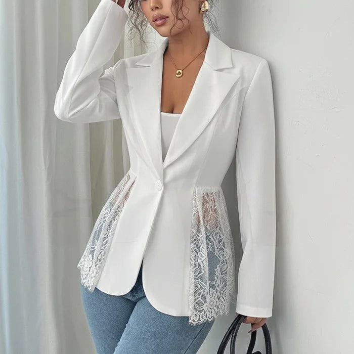 Women's Formal A-Shaped Jackets with Color-Matched Lace, Autumn-Winter Styles, Slimming Waist Design 1