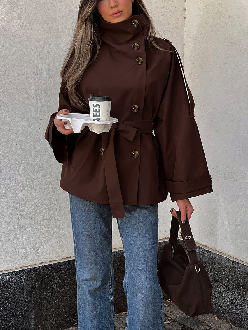 Womens Turtleneck Double Breasted Waist Tie Winter Coat 2