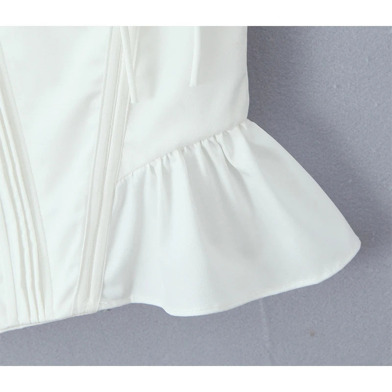 YENKYE Women's Ruffles Hem White Tank Top - Sexy Sleeveless Crop Top for Going Out 3