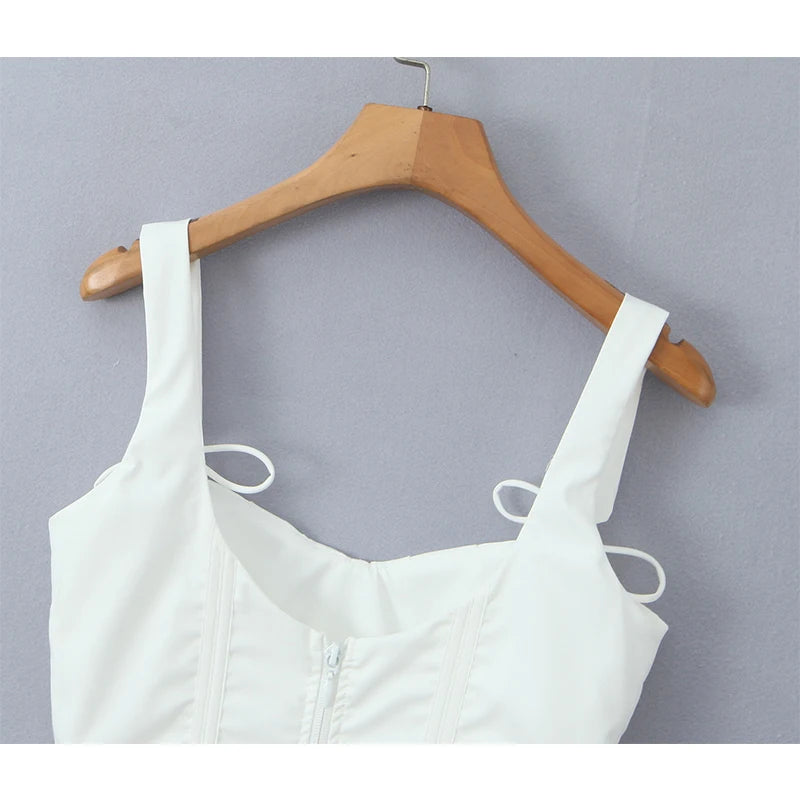 YENKYE Women's Ruffles Hem White Tank Top - Sexy Sleeveless Crop Top for Going Out 4