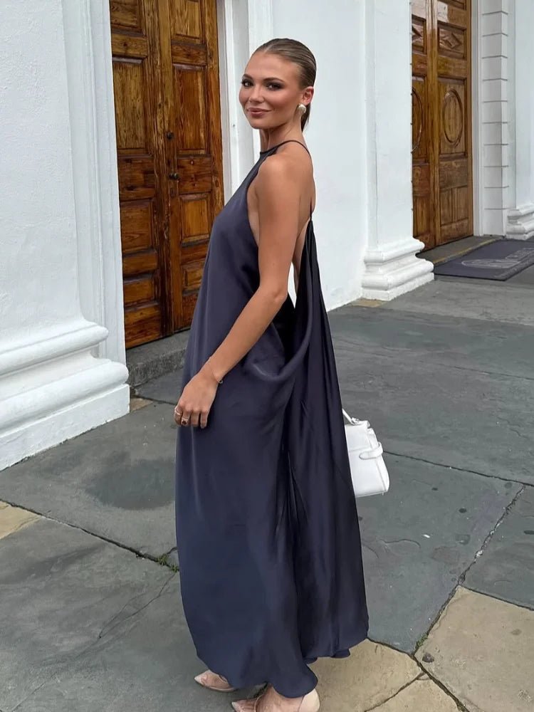 SOERA Indira Satin Halter Maxi Dress - Dress - SOERA-433027-NAV-XS-82851 Charcoal Gray XS
