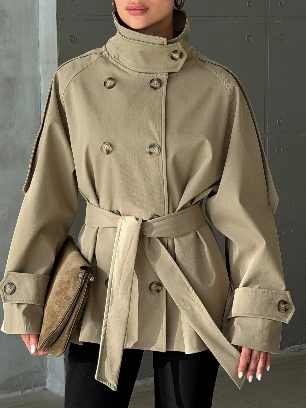 Portia High Neck Lace Up Coat