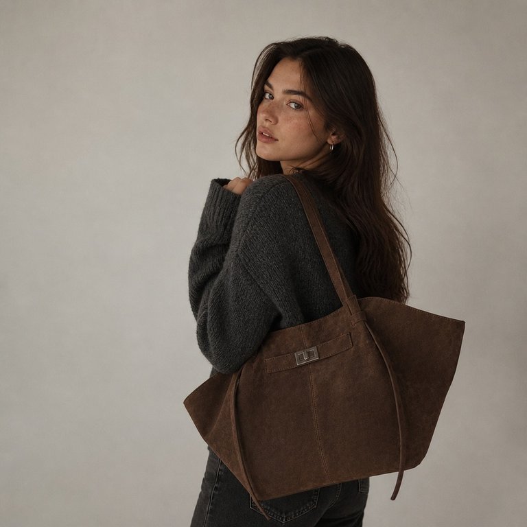SOERA Dina Bat-Wing Suede Tote Bag - Bag -  Brown