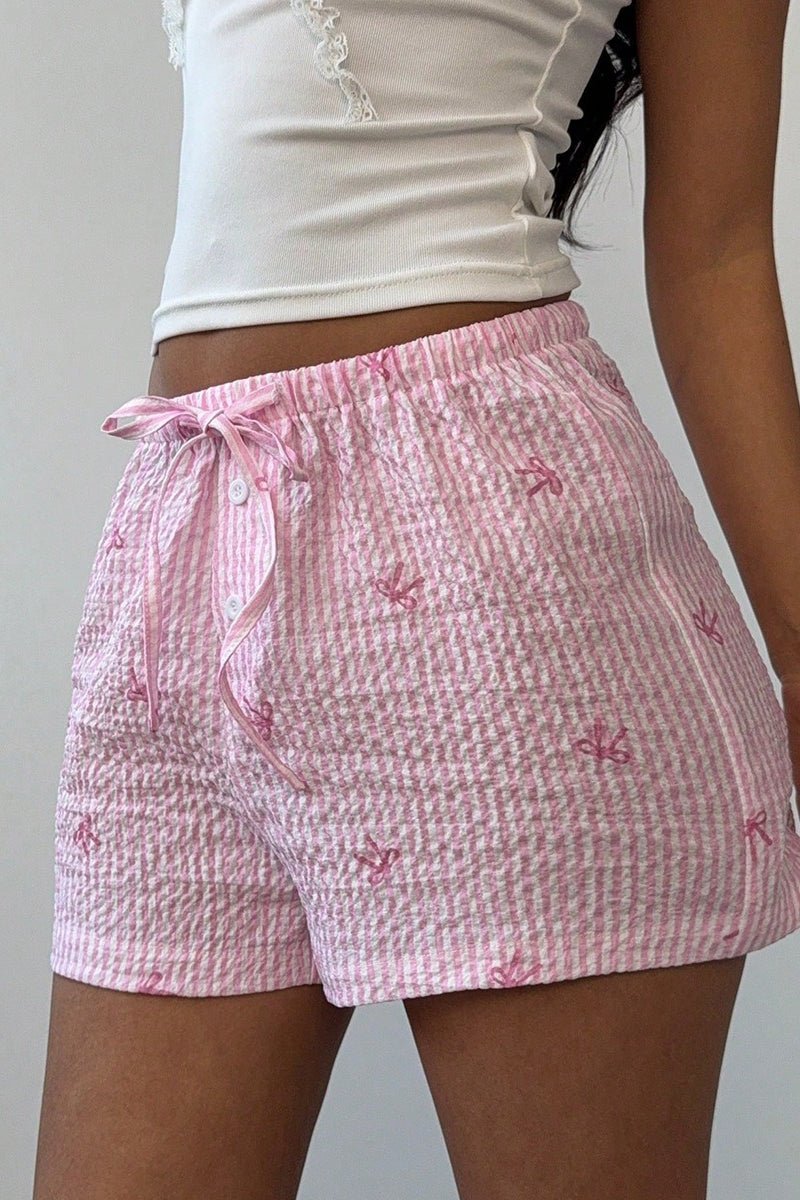 SOERA Tirzah Striped Low - Waisted Elastic Shorts - Bottoms -  Pink XL