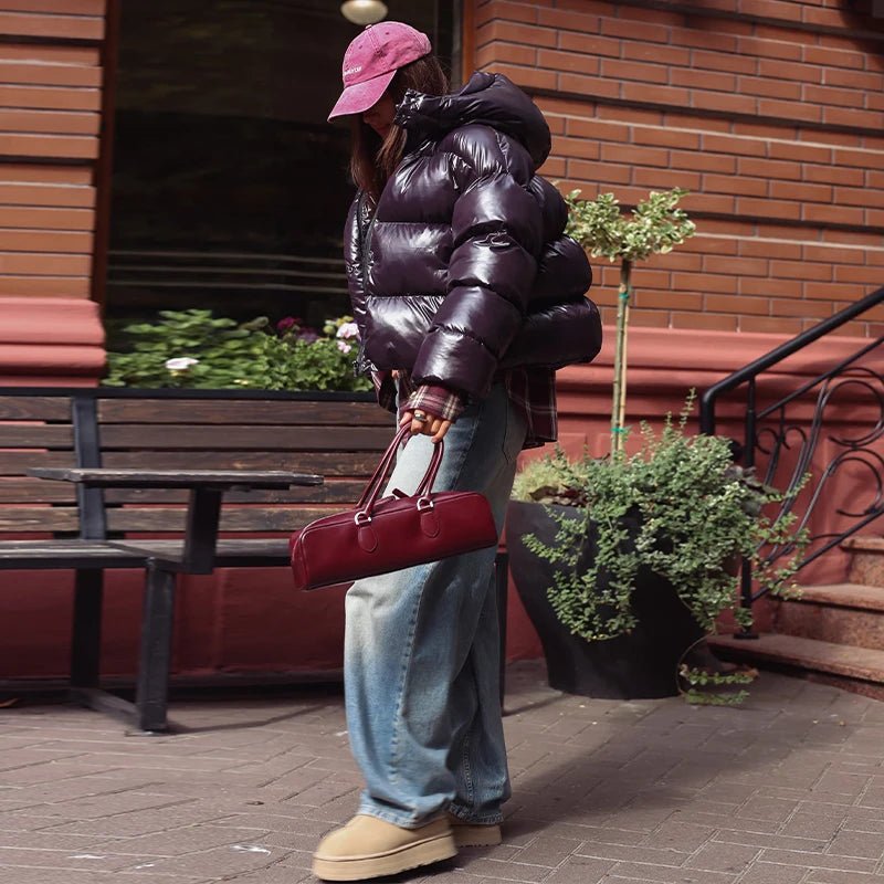SOERA Gina Hooded Glossy Puffer Jacket - Coat - SOERA-121795-CHO-S-07939 Brown S