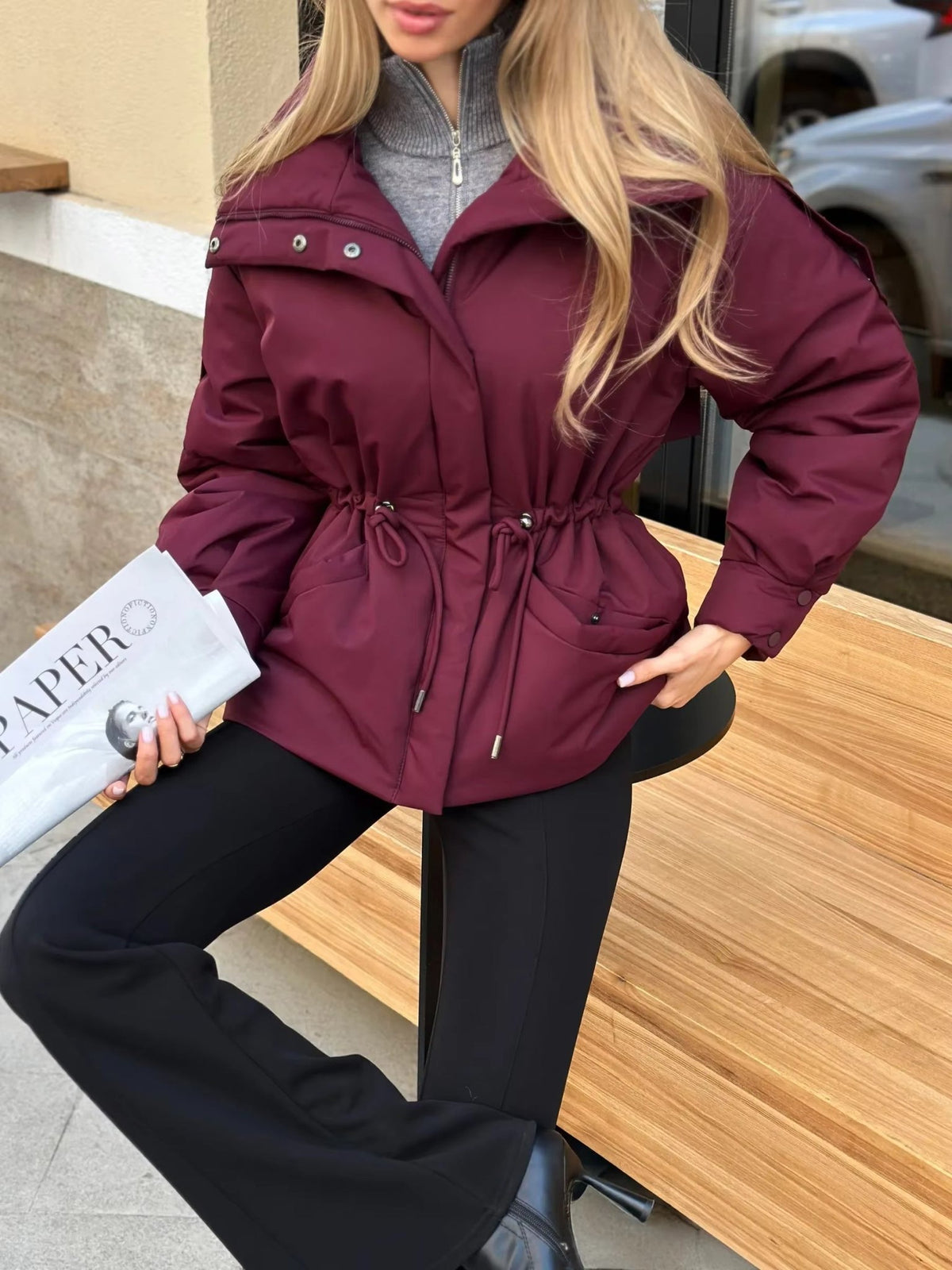 SOERA Mary Oversized Drawstring Waist Puffer Jacket - Coat - SOERA-728579-PUR-L-88195 Purple L