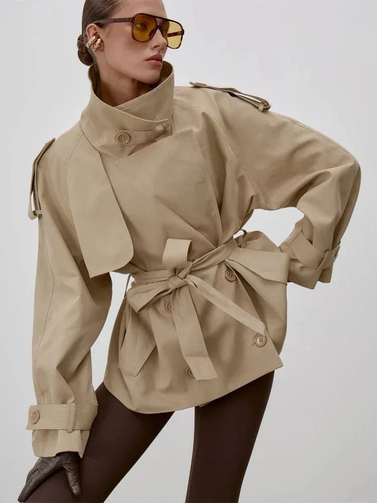 SOERA Octavia Lace - Up Stand Collar Trenchcoat - Coat -  Beige S