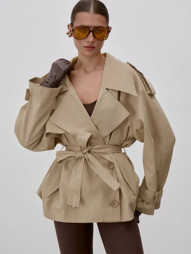 SOERA Octavia Lace - Up Stand Collar Trenchcoat - Coat -  Beige S