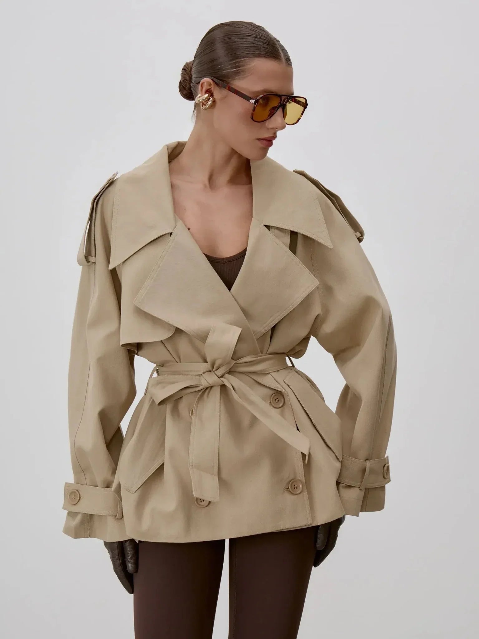 SOERA Octavia Lace - Up Stand Collar Trenchcoat - Coat -  Beige S