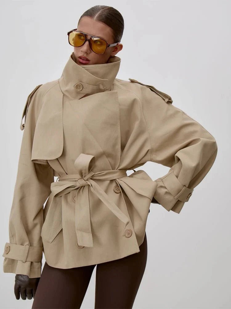 SOERA Octavia Lace - Up Stand Collar Trenchcoat - Coat -  Beige S