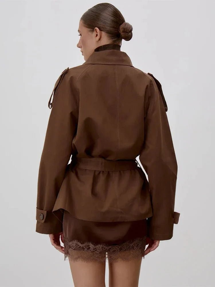 SOERA Octavia Lace - Up Stand Collar Trenchcoat - Coat -  Brown S