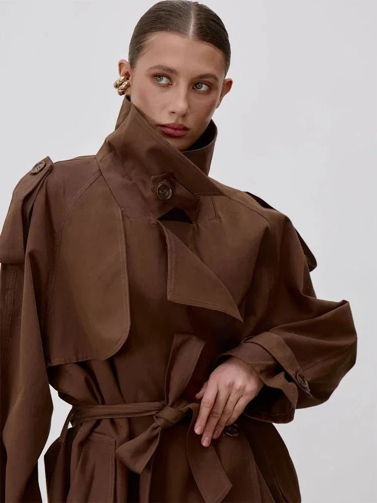 SOERA Octavia Lace - Up Stand Collar Trenchcoat - Coat -  Brown S