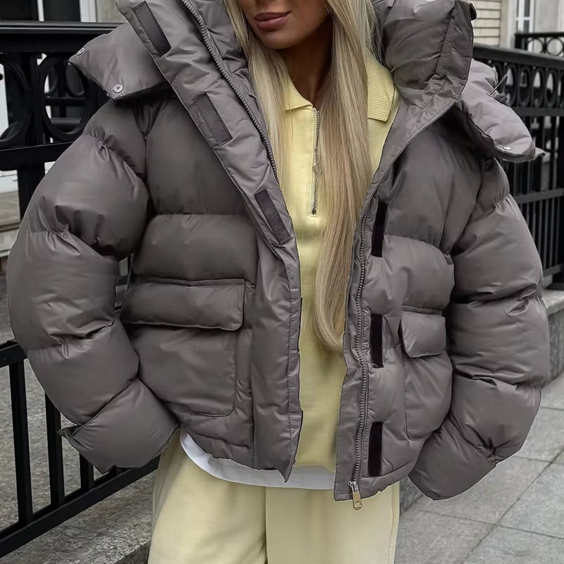 SOERA Daniela Flap Pockets Hooded Puffer Coat - Coats - SOERA-580547-CHA-S-72323 Charcoal Gray S