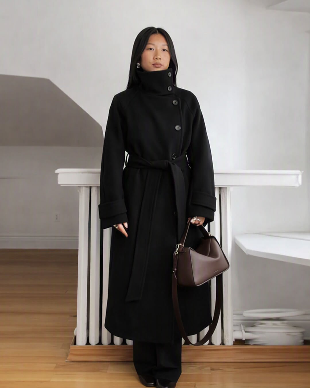 SOERA Claudine Long Belted High Collar Coat - Coats & Jackets - YU1762239701861157151 Black S