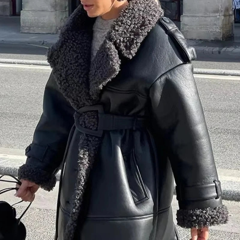 SOERA Cora Belted Faux Leather Maxi Coat - Coats & Jackets - 3256808035558765-;Kv1765388039766821445 Black S